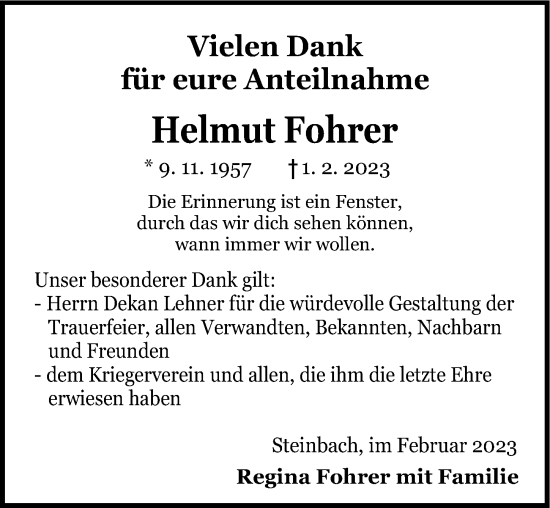 Traueranzeige von Helmut Fohrer von Dinkelsbühl/ Feuchtwangen