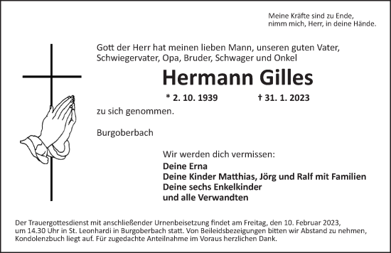 Traueranzeige von Hermann Gilles von Ansbach