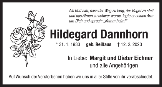 Traueranzeige von Hildegard Dannhorn von Neustadt/ Scheinfeld/ Uffenheim