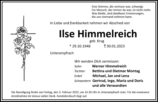 Traueranzeige von Ilse Himmelreich von Dinkelsbühl/ Feuchtwangen