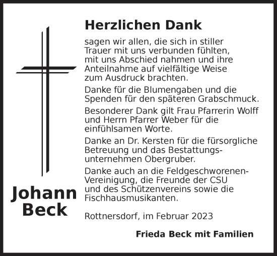 Traueranzeige von Johann Beck von Dinkelsbühl/ Feuchtwangen