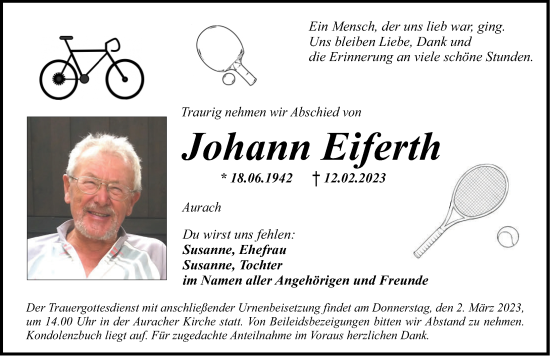 Traueranzeige von Johann Eiferth von Ansbach