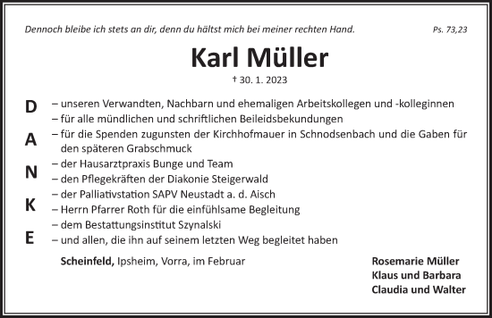 Traueranzeige von Karl Müller von Neustadt/ Scheinfeld/ Uffenheim