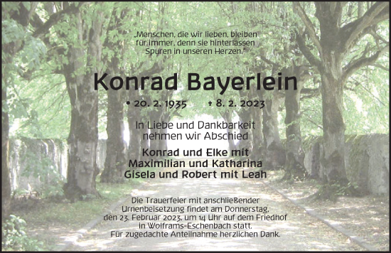 Traueranzeige von Konrad Bayerlein von Ansbach