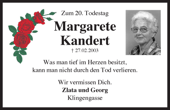 Traueranzeige von Margarete Kandert von Rothenburg