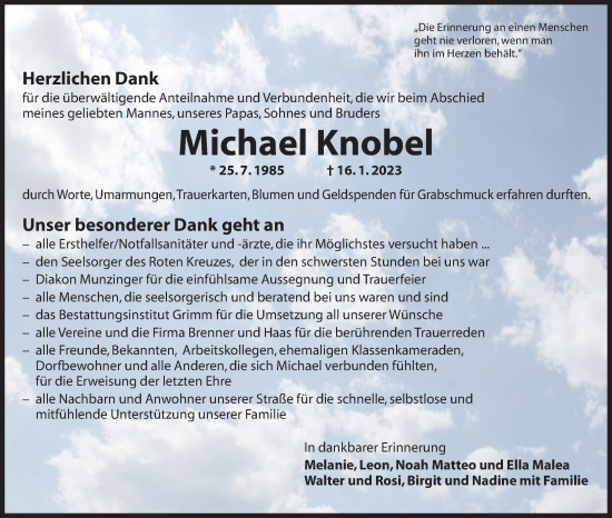 Traueranzeige von Michael Knobel von Dinkelsbühl/ Feuchtwangen