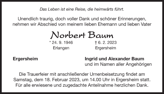 Traueranzeige von Norbert Baum von Neustadt/ Scheinfeld/ Uffenheim