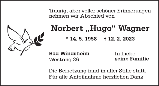 Traueranzeige von Norbert  Wagner von Neustadt/ Scheinfeld/ Uffenheim