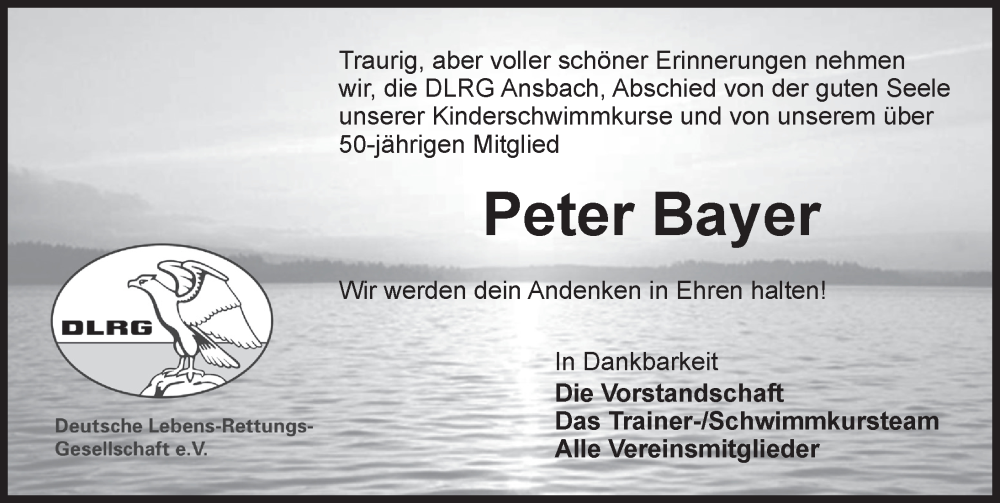  Traueranzeige für Peter Bayer vom 07.02.2023 aus Ansbach