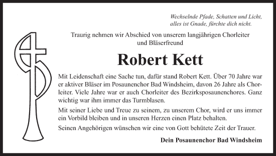 Traueranzeige von Robert Kett von Neustadt/ Scheinfeld/ Uffenheim