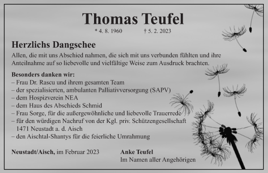 Traueranzeige von Thomas Teufel von Neustadt/ Scheinfeld/ Uffenheim
