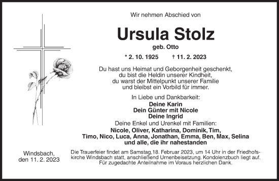 Traueranzeige von Ursula Stolz von Ansbach