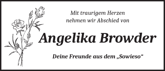 Traueranzeige von Angelika Browder von Ansbach