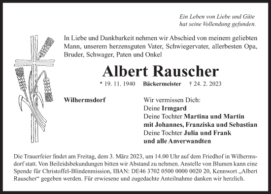 Traueranzeige von Albert Rauscher von Neustadt/ Scheinfeld/ Uffenheim