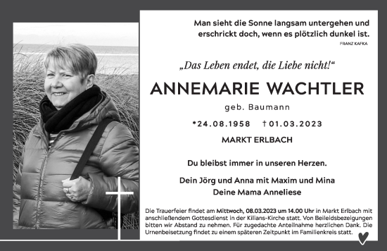 Traueranzeige von Annemarie Wachtler von Neustadt/ Scheinfeld/ Uffenheim