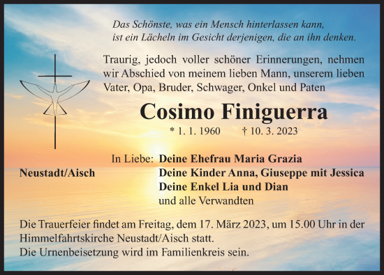 Traueranzeige von Cosimo Finiguerra von Neustadt/ Scheinfeld/ Uffenheim