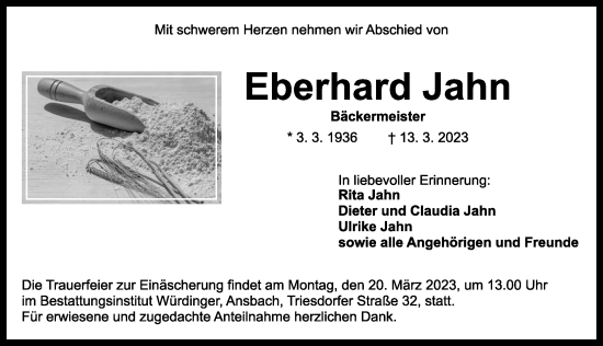 Traueranzeige von Eberhard Jahn von Ansbach