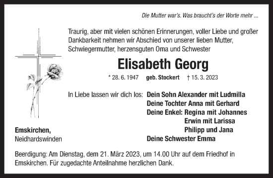 Traueranzeige von Elisabeth Georg von Neustadt/ Scheinfeld/ Uffenheim
