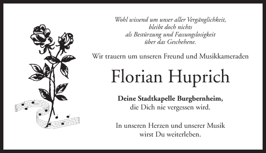 Traueranzeige von Florian Huprich von Neustadt/ Scheinfeld/ Uffenheim