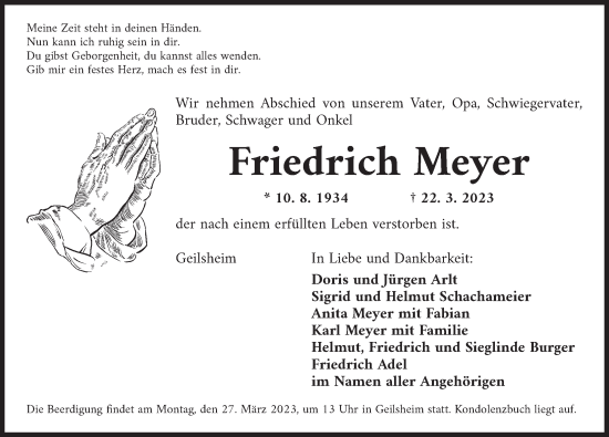 Traueranzeige von Friedrich Meyer von Dinkelsbühl/ Feuchtwangen