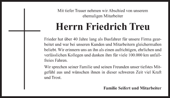 Traueranzeige von Friedrich Treu von Neustadt/ Scheinfeld/ Uffenheim