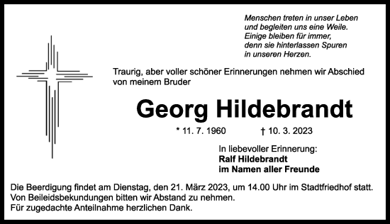 Traueranzeige von Georg Hildebrandt von Ansbach