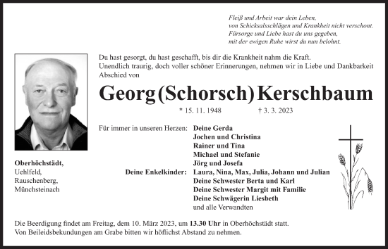 Traueranzeige von Georg Kerschbaum von Neustadt/ Scheinfeld/ Uffenheim