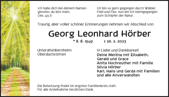 Traueranzeige von Georg Leonhard Hörber von GE