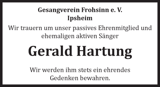 Traueranzeige von Gerald Hartung von Neustadt/ Scheinfeld/ Uffenheim