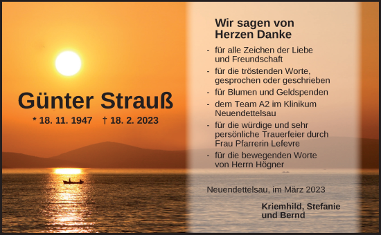 Traueranzeige von Günter Strauß von Ansbach