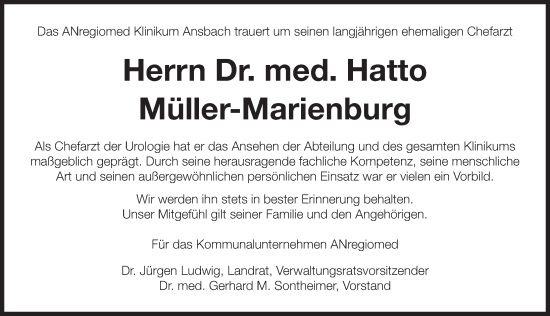Traueranzeige von Hatto Müller-Marienburg von GE