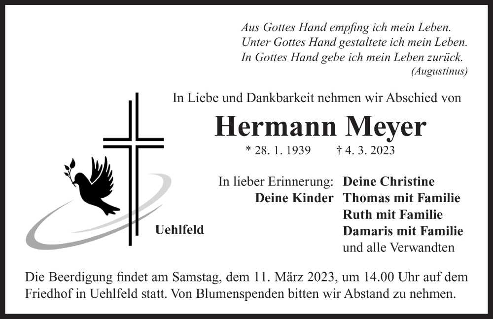  Traueranzeige für Hermann Meyer vom 08.03.2023 aus Neustadt/ Scheinfeld/ Uffenheim