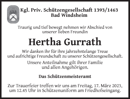 Traueranzeige von Hertha Gurrath von Neustadt/ Scheinfeld/ Uffenheim