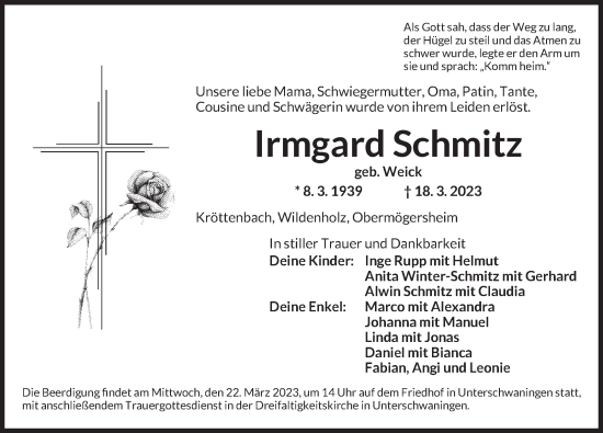 Traueranzeige von Irmgard Schmitz von Dinkelsbühl/ Feuchtwangen