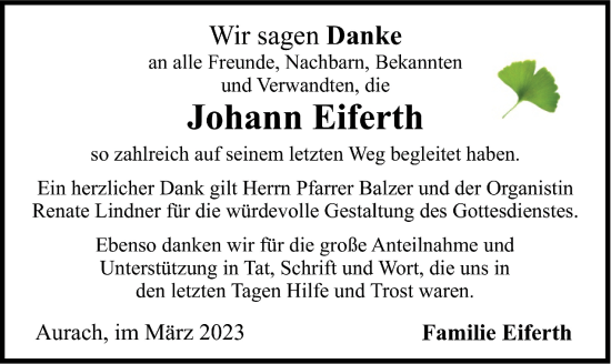 Traueranzeige von Johann Eiferth von Ansbach