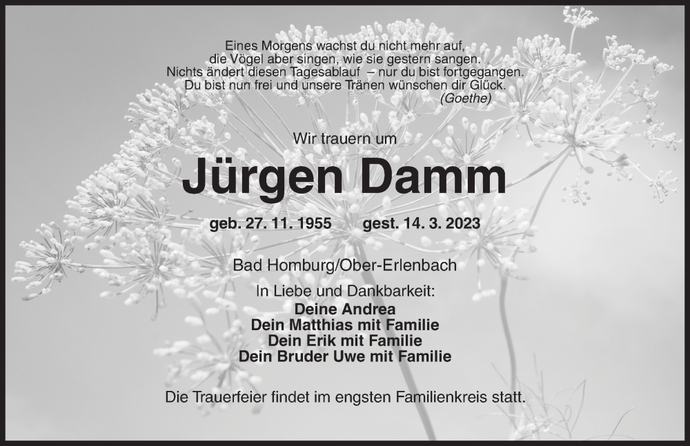  Traueranzeige für Jürgen Damm vom 18.03.2023 aus Dinkelsbühl/ Feuchtwangen