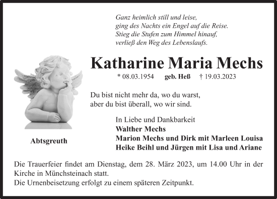 Traueranzeige von Katharine Maria Mechs von Neustadt/ Scheinfeld/ Uffenheim