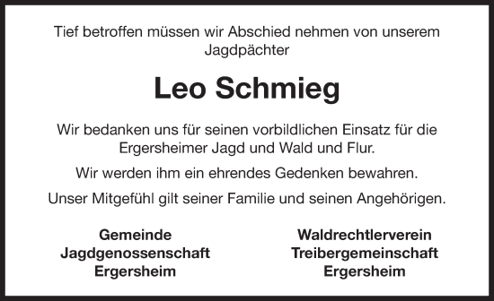 Traueranzeige von Leo Schmieg von Neustadt/ Scheinfeld/ Uffenheim