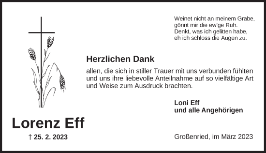 Traueranzeige von Lorenz Eff von Ansbach