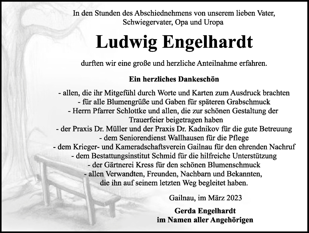  Traueranzeige für Ludwig Engelhardt vom 25.03.2023 aus Rothenburg