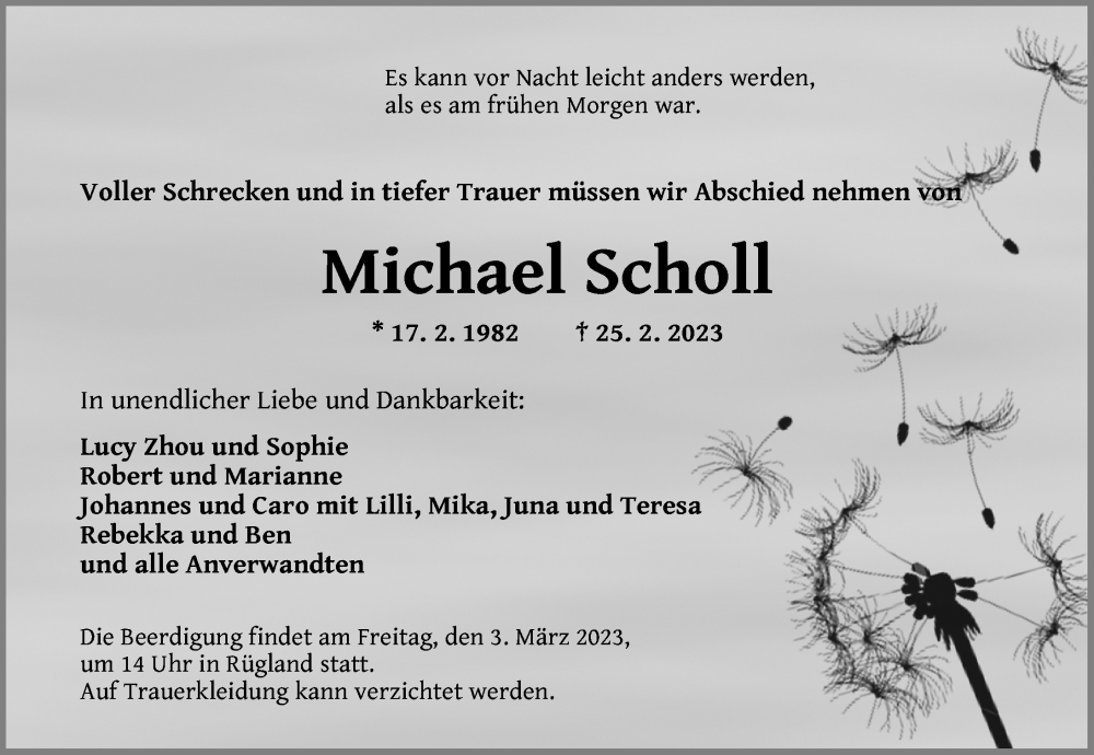  Traueranzeige für Michael Scholl vom 02.03.2023 aus Ansbach