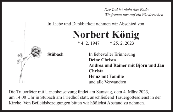 Traueranzeige von Norbert König von Neustadt/ Scheinfeld/ Uffenheim