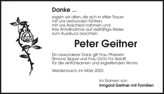 Traueranzeige von Peter Geitner von Ansbach