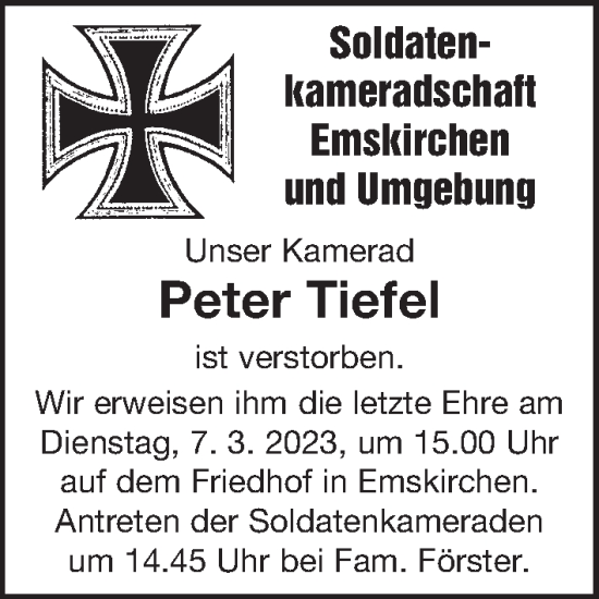 Traueranzeige von Peter Tiefel von Neustadt/ Scheinfeld/ Uffenheim