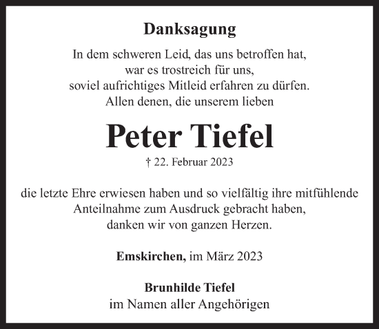 Traueranzeige von Peter Tiefel von Neustadt/ Scheinfeld/ Uffenheim