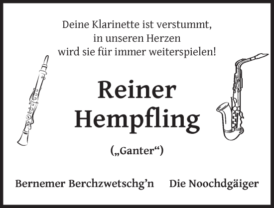 Traueranzeige von Reiner Hempfling von Neustadt/ Scheinfeld/ Uffenheim