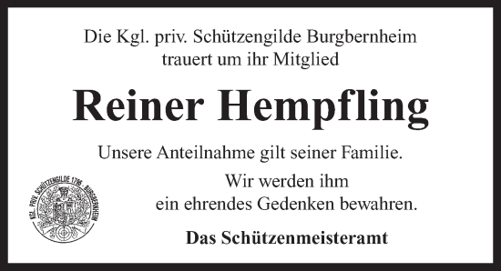 Traueranzeige von Reiner Hempfling von Neustadt/ Scheinfeld/ Uffenheim