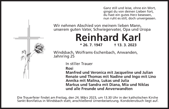 Traueranzeige von Reinhard Karl von Ansbach