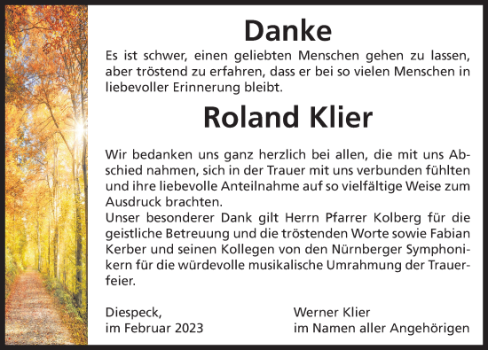 Traueranzeige von Roland Klier von Neustadt/ Scheinfeld/ Uffenheim