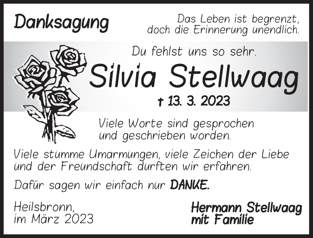  Traueranzeige für Silvia Stellwaag vom 25.03.2023 aus Ansbach